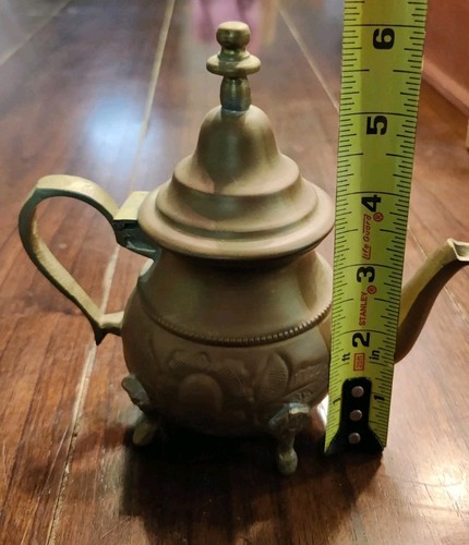 Vintage Brass Moroccan Metal ~6" Teapot with Face & Arabic Text on the bottom - Picture 8 of 10