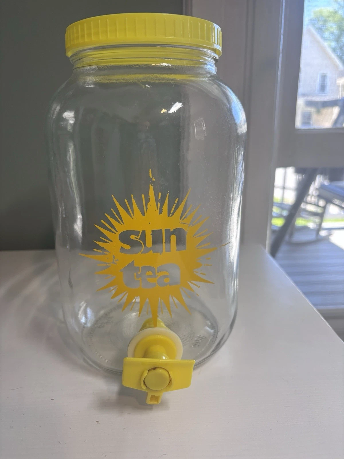 Sun Tea Glass Jar Vintage Yellow Sunburst J.M Werling 1 Gallon With Lid