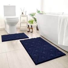 HOMEIDEAS Navy Blue Bathroom Rug Set 2 Piece, Soft Microfiber Tufted Bath Mats,