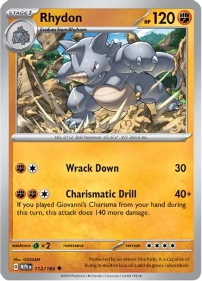 Rhydon - 112/165 - Uncommon - Reverse Holo (Near Mint) Scarlet & Violet - 151 -