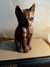 Vintage Red Mill Mfg 1985 Sitting Cat Figurine Crushed Pecan Resin 6" Tall USA