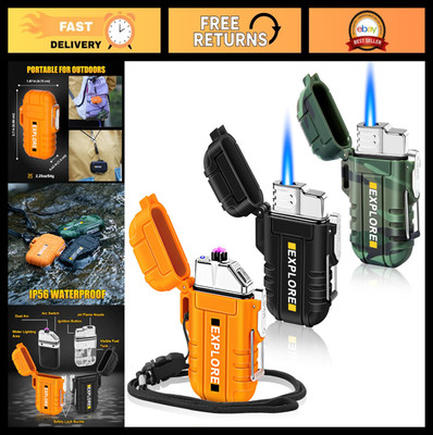 3 Pack Waterproof Windproof Torch Lighters, USB Rechargeable Dual Arc Butane Fla