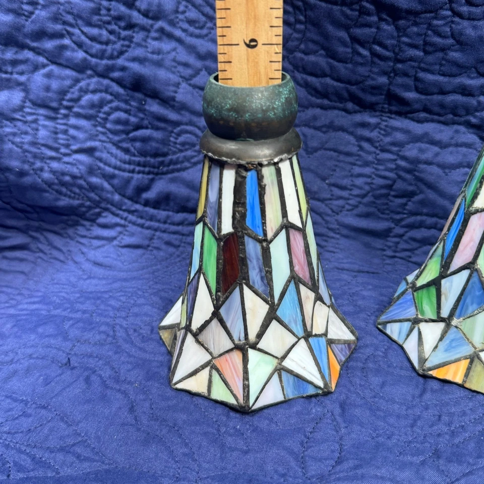 Juego de 3 pantallas de lámpara de tulipán estilo Tiffany diseño geométrico leer Foto 4 de 4