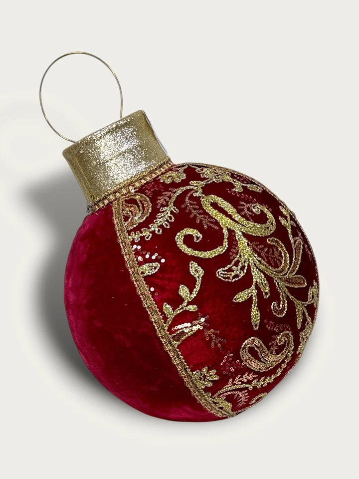 XL Goodwill Décoration De Noël Boule Rouge Or Velours 45 Cm X 28 Cm - Photo 4/4