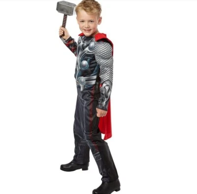 Boys Thor Costume Avengers Child Superhero Fancy Dress Kids Outfit W/Hammer