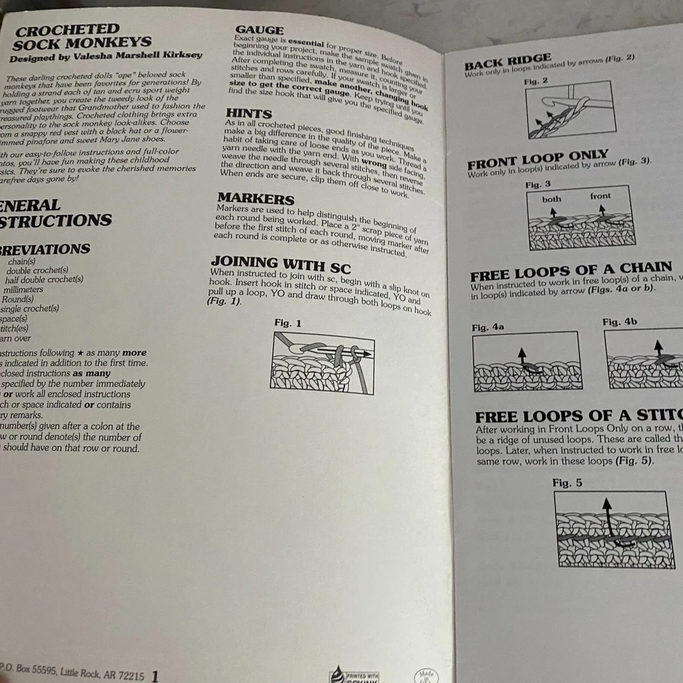 Leisure Arts Crocheted Sock Monkeys #3130 Doll Patterns Papreback Book - Image 2 of 4