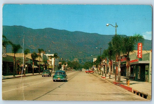 Glendora California Postcard Michigan Avenue Looking North Foothill Blvd. c1960s