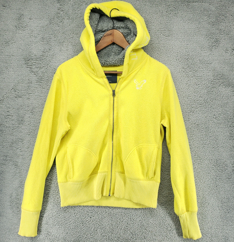 American Eagle Yellow Full Zip Youth L Hoodie Gray Faux Fur Lined Hood - Picture 2 of 15