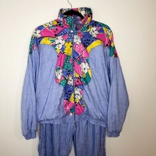 Vintage 90s Fun Floral Tracksuit Multicolor Jacket  Pants Set Size Small