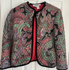 Vtg Carlisle Paisley Silk Quilted Cropped Jacket Blazer Multi Cottagecore 8