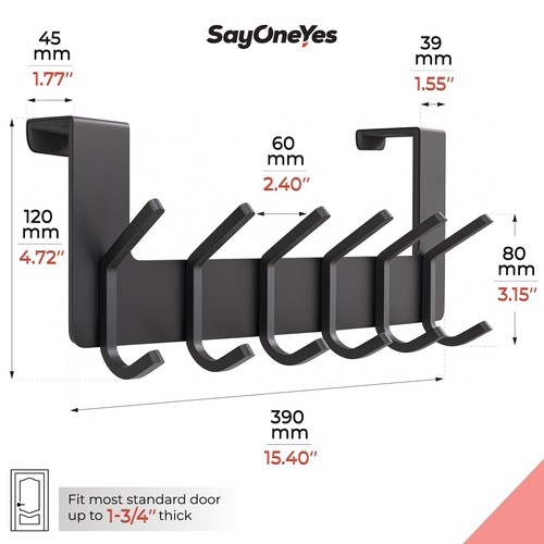 2 Pcs Over the Door 6 Hooks Coat Towel Clothe Bag Hanger Rack Bathroom Organizer - Picture 2 of 7