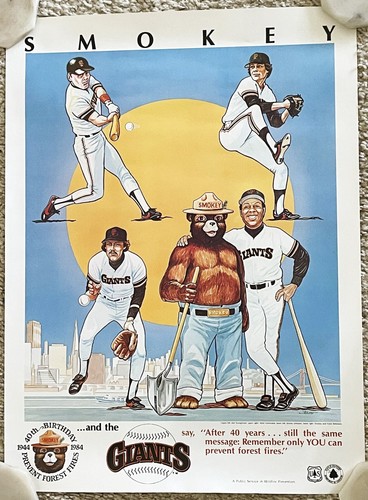 SAN FRANCISCO GIANTS-SMOKEY THE BEAR-1984 SGA POSTER-FRANK ROBINSON-MORE