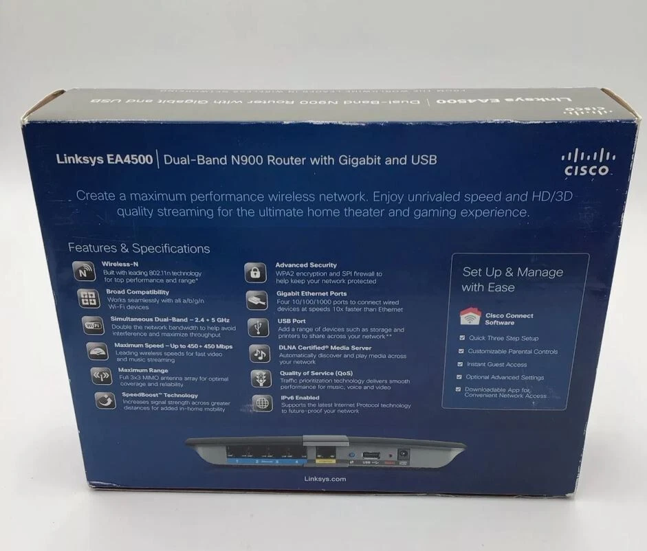 Cisco LINKSYS EA4500 Wi-Fi Home Base Dual-Band N900 Router Gigabit & USB - Image 2 of 4