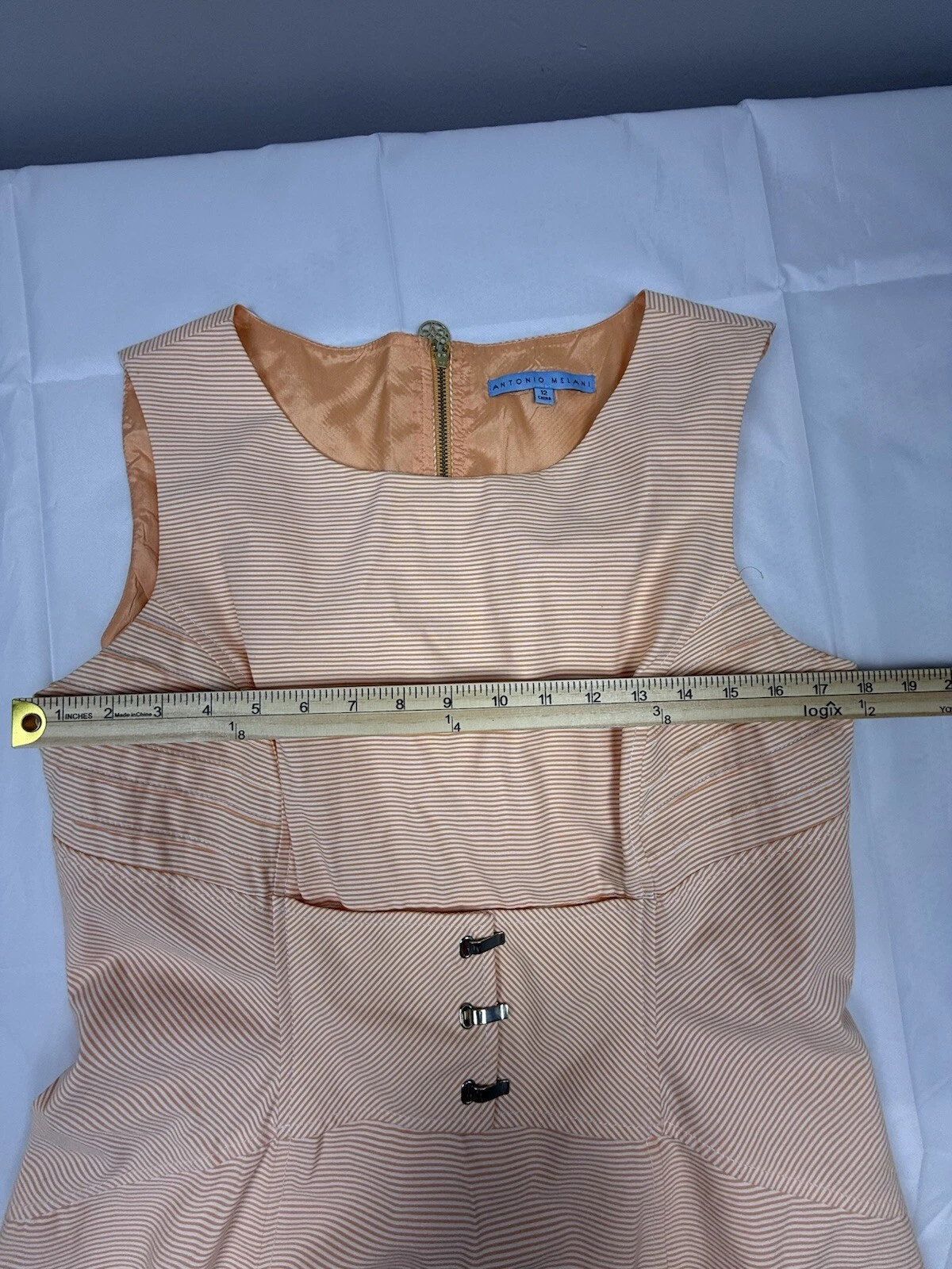 VETEMENTS Abito tubino Antonio Melani con cintura bianco pesca microstrighe 12 cotone lavoro