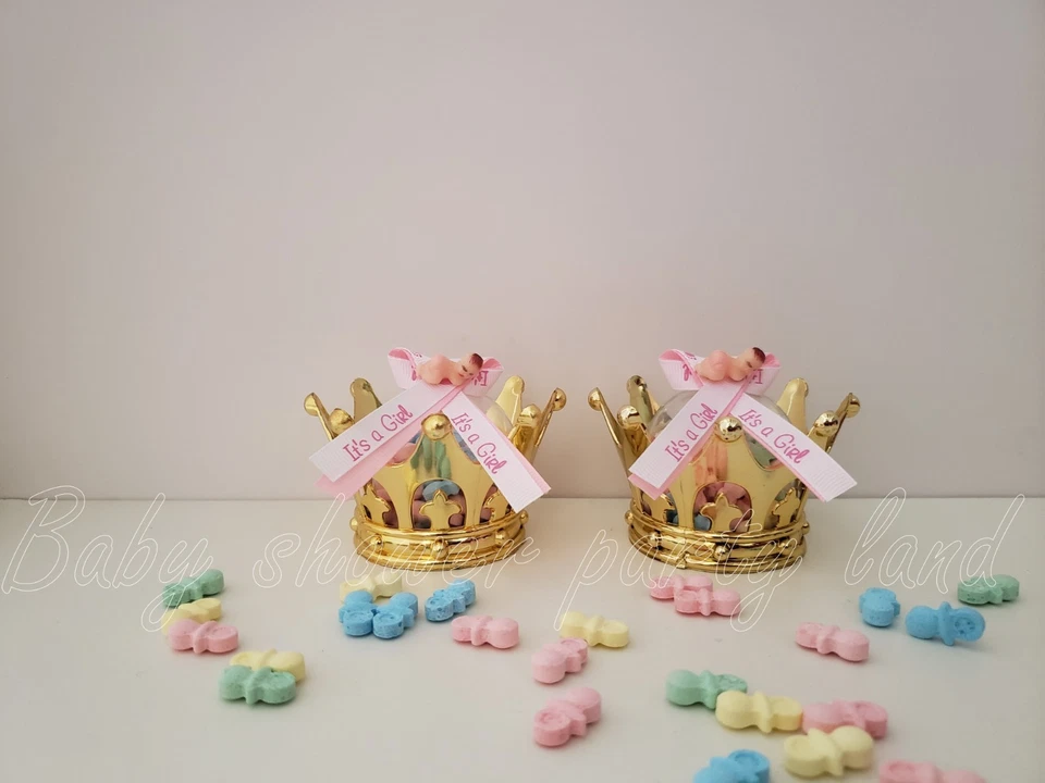 12 Coronas Rellenables de Oro Princesa Baby Shower Its a Girl Favores Premios Decoración Foto 3 de 4