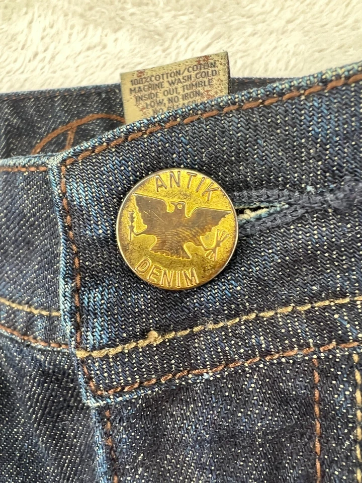 Pantalones de mezclilla antiguos para hombre talla 38x34 lavado oscuro corte bota solapa bolsillos bordados Foto 4 de 4