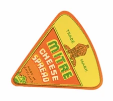 Cheese label vtg advertising ephemera paper England UK Mitre Spread trademark