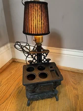 Vintage Crescent Miniature Cast Iron Stove Lamp-Free Stand-Table Top -Works