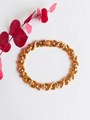 Bracelet vintage laiton plaqué or France années 1960 - Photo 1/4