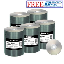 500 Pack Ritek Pro CD-R 52X 700MB Shiny Silver Lacquer Blank Recordable Disc