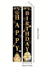 1 Paar Schwarze Goldene Happy Birthday Dekoration Tür Banner Geburtstag 180x30cm