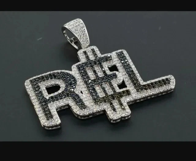 Men s Custom Black White Cubic Zirconia REL Name Pendant 925