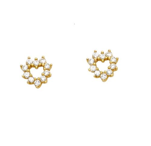 14K Solid Yellow Gold Open Heart Love Kids Baby Stud Earring Screw Back - Picture 1 of 7