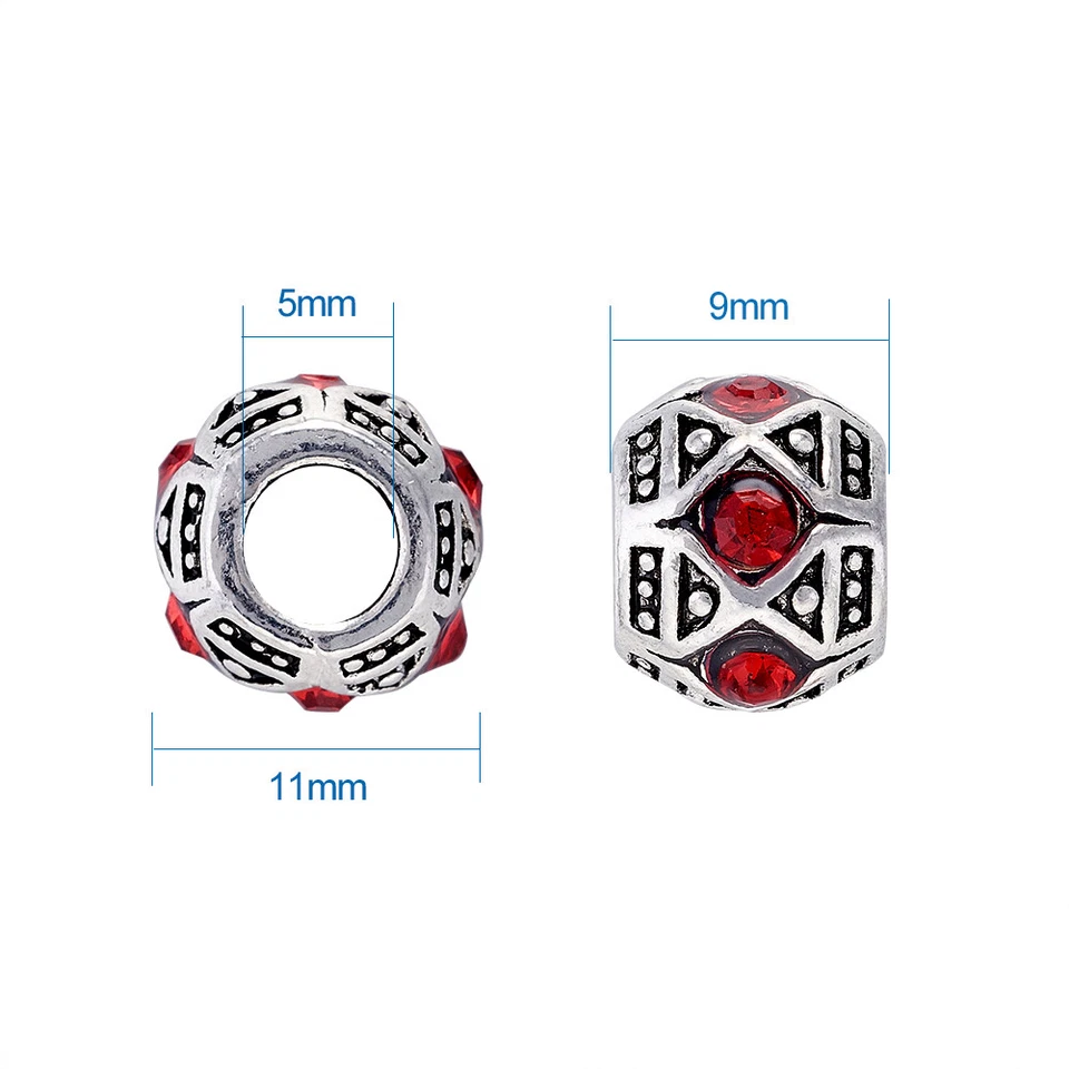 50 piezas de dijes de rondelle facetados de aleación tibetana con estrás de plata 11 mm Foto 2 de 4