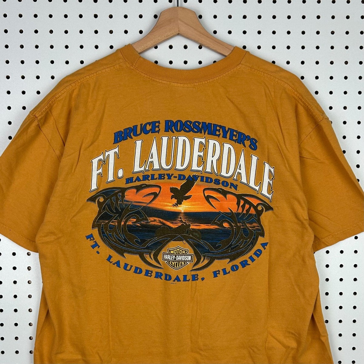 Harley Davidson Motorcycle Biker T Shirt Large Gold Yellow Ft 