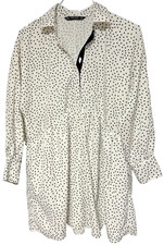 Zara Basic Women’s Polka Dots Tunic Shirt Dress - Size XS White/Black Button
