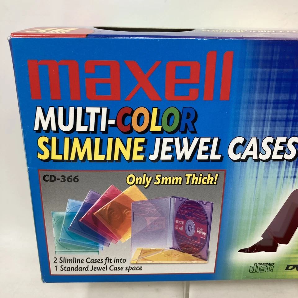NEW Maxell Multi Color Slimline Jewel Cases 5mm For CD & DVD 40 Pack NOS - Image 2 of 4