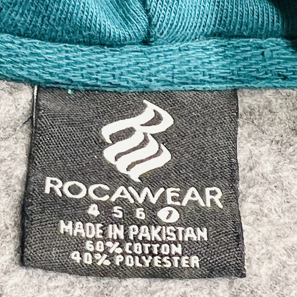 Sudadera RocaWear Niñas Talla 7 Gris Con Capucha Logo Forrada de Vellón Cremallera Completa Foto 3 de 4