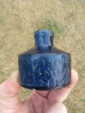RARE Antique 1850's Harrison's Columbian Ink Cobalt Inkwell Bottle, Pontil