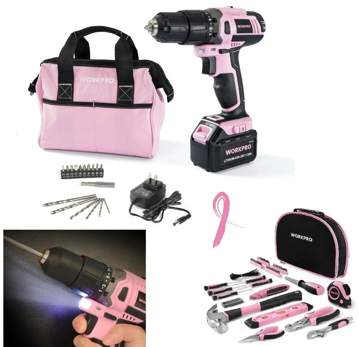 Ladies Cordless 20V Lithium ion Drill Driver Set and 103 Piece