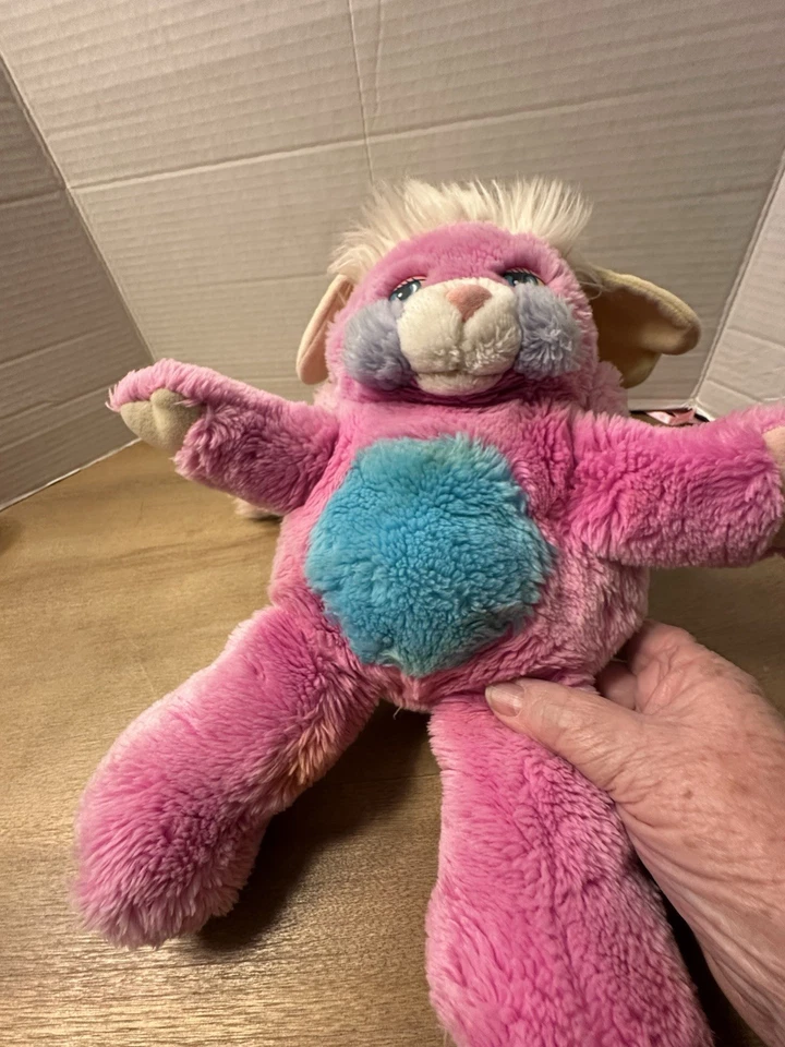 Peluche Popples Vintage 1986 Rosa con Barriga Azul Peluche Color Mattel Desteñido Foto 3 de 4