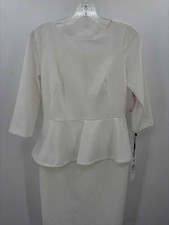 Pre-Owned Calvin Klein White Size 6 Shift Midi Long Sleeve Dress