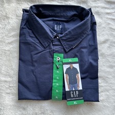 GAP Men's Short Sleeve Poplin Shirt Dark Blue XL Button Front Casual Cotton NWT