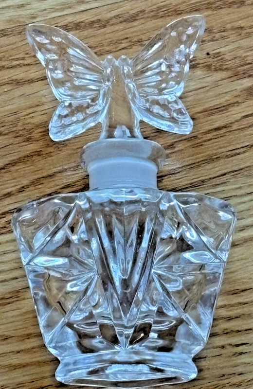 Vintage Leaded Crystal Perfume Bottle, Butterfly Shapped Stopper