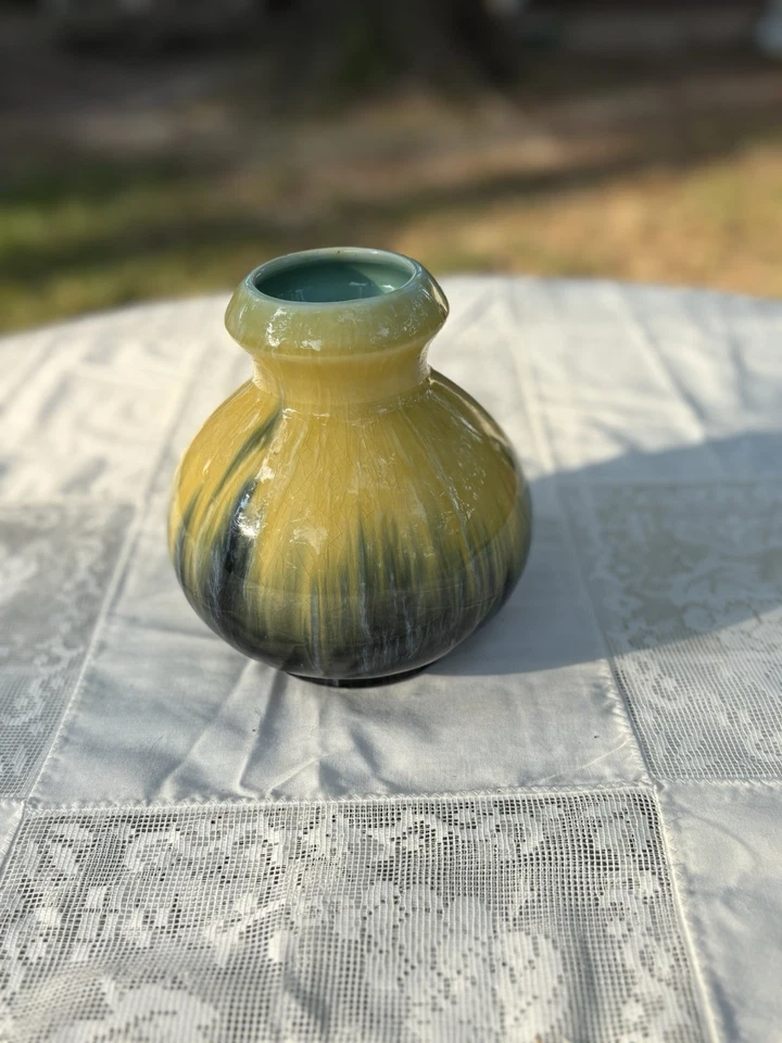 罕见 Boch F La Louviere 黄色和绿色花瓶 1920 年代。 古董艺术装饰 — 第 4/4 张图片