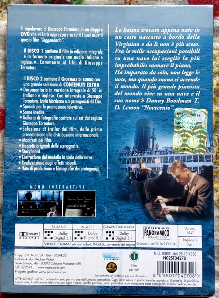La Leggenda del Pianista sull'Oceano - Edizione Rimasterizzata 2 DVD.Sigillato - - Immagine 2 di 2