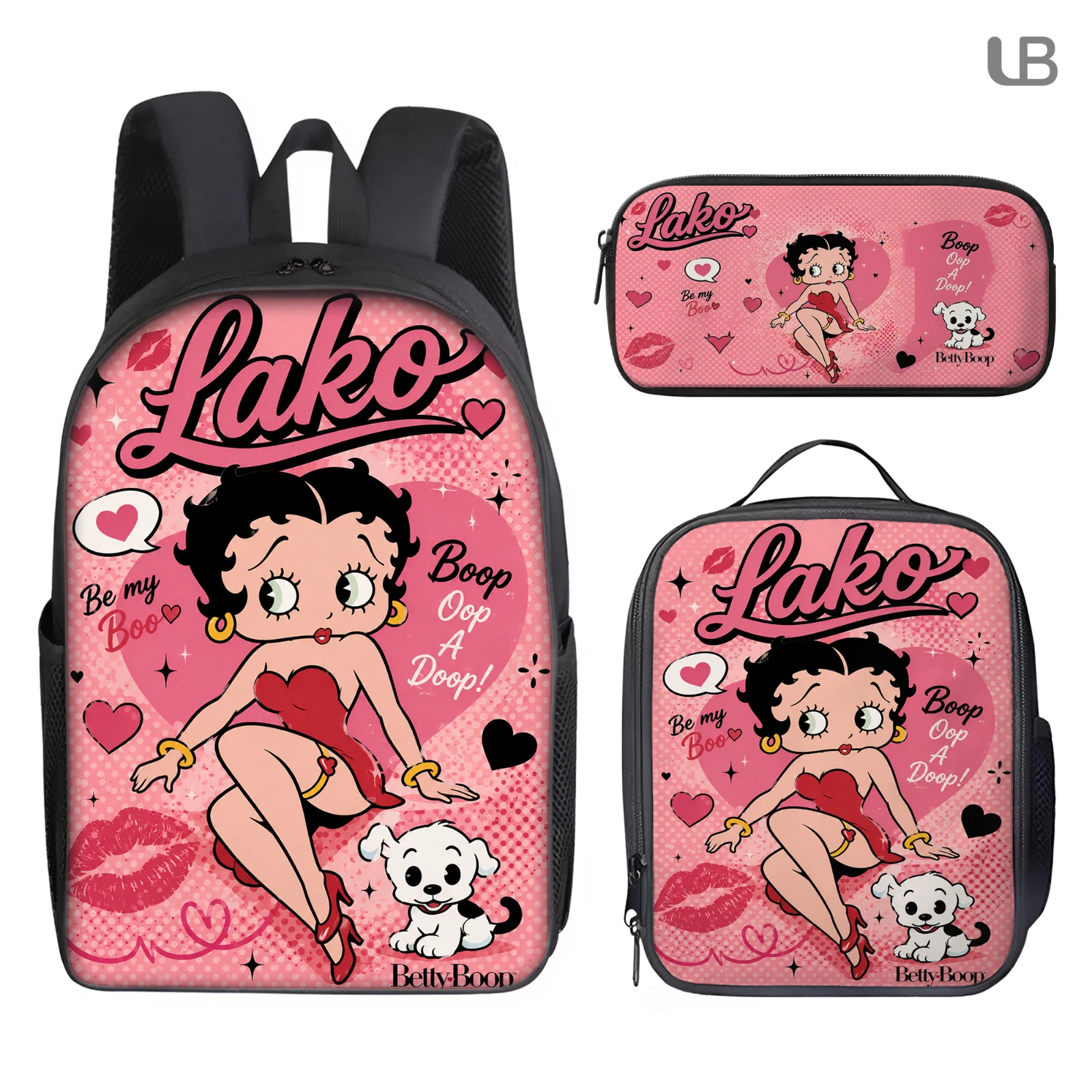 Pink girl Kids School Backpack Set Bookbag Lunch Bag Stationary Pouch