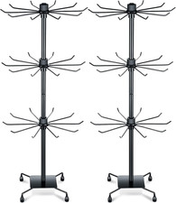 2 Rotating Jewelry Display Stands with Hooks, Metal Earring Necklace Rack Black