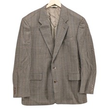 Vtg Evan Picone Wool Houndstooth Blazer Mens Tan Blue 2 Button Sport Coat Sz 44L