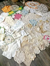 Vintage Crochet Doilies Table Runners Linens Huge Lot of 94 Pieces (*7)