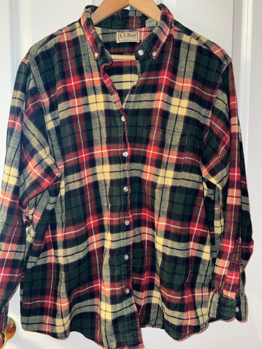 L.L.Bean, Vintage 80s LL Bean Chamois Flannel Shirt Womens 20 Plaid Green Red Made in USA