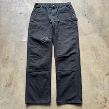 Carhartt Double Knee Faded Black Pants 34x31 B01 BLK Made in USA Distressed