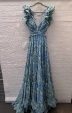 New Mac Duggal Blue Ruffle Tiered Floral Cut Out Chiffon Gown Size 8