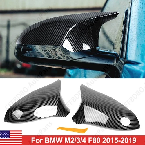 Carbon Fiber Look Side Rear Mirror Cover Caps For BMW F82 M4 F80 M3/M4 2015-2019