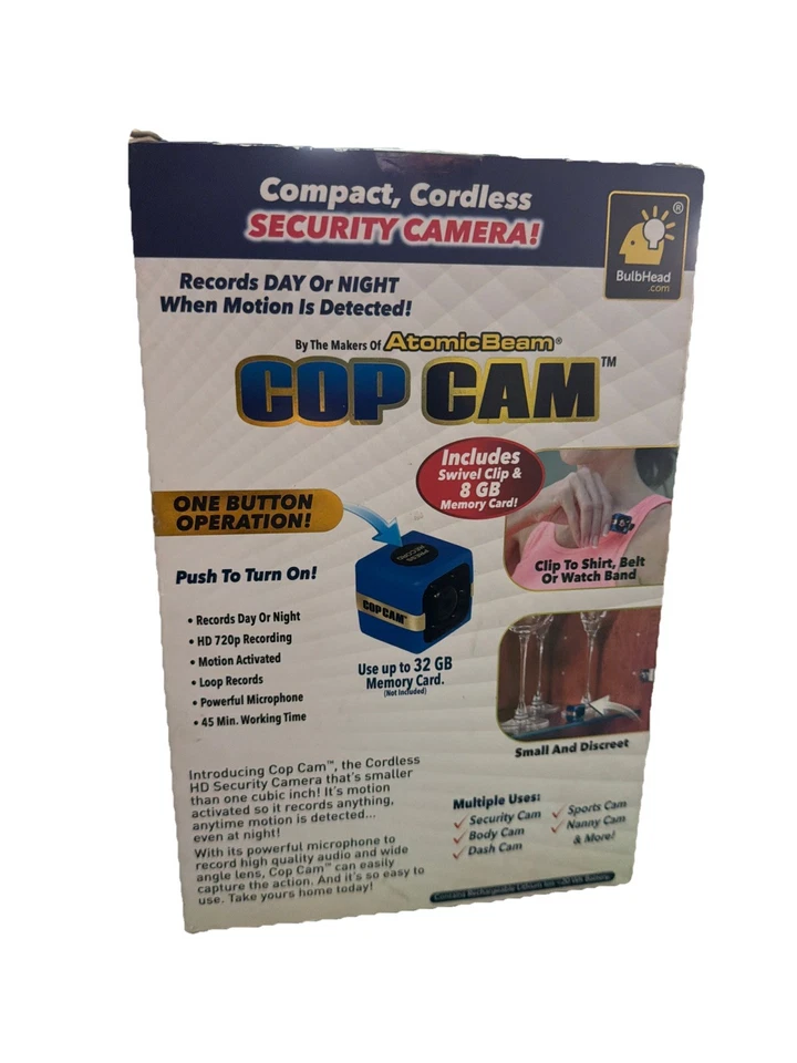 Mini câmera de segurança Atomic Beam Cop Cam por BulbHead Body Cam Dash Cam com clipe - Imagem 2 de 2