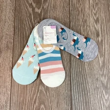 Hello Socks! Women's Liner Socks 3 Pair Shoe Size 4-10 Dinosaur Ice Cream Socks